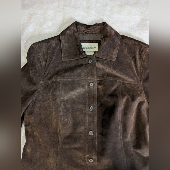 Cherokee Women's Sz Medium Brown Genuine Leather Suede Jacket Shirt Washable - Picture 4 of 4